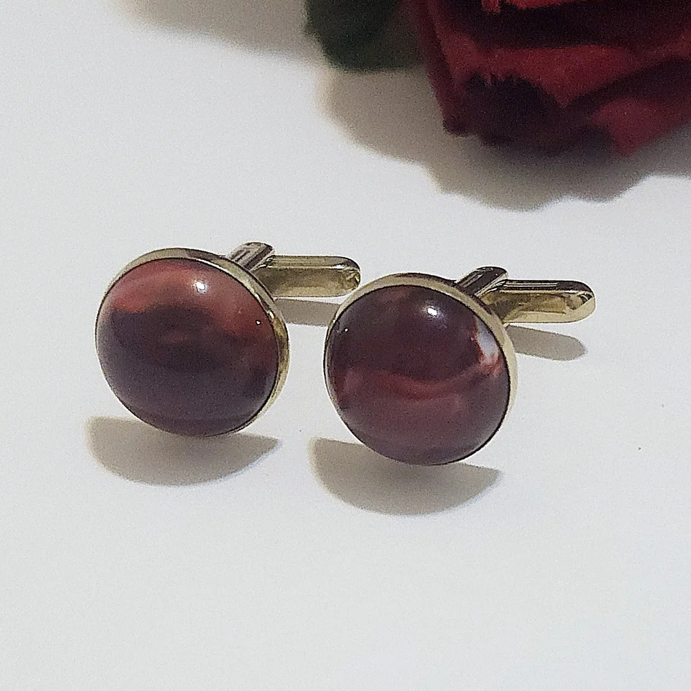 Vintage Hickok USA Gold Plated Red White Swirl Lucite Cuff Links
